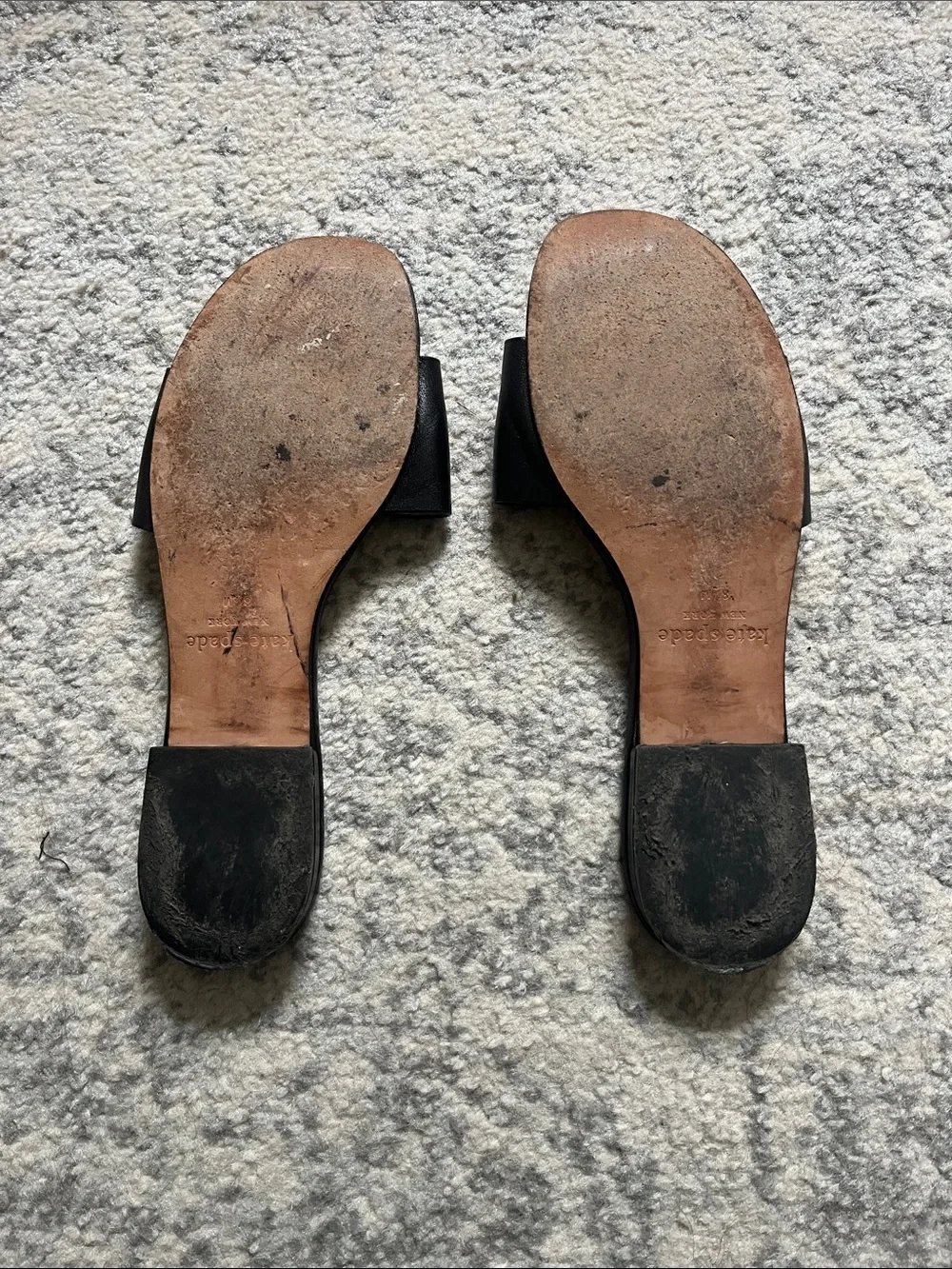 kate spade Black Leather Slide Sandals with Silver Logo size 8 1/2
